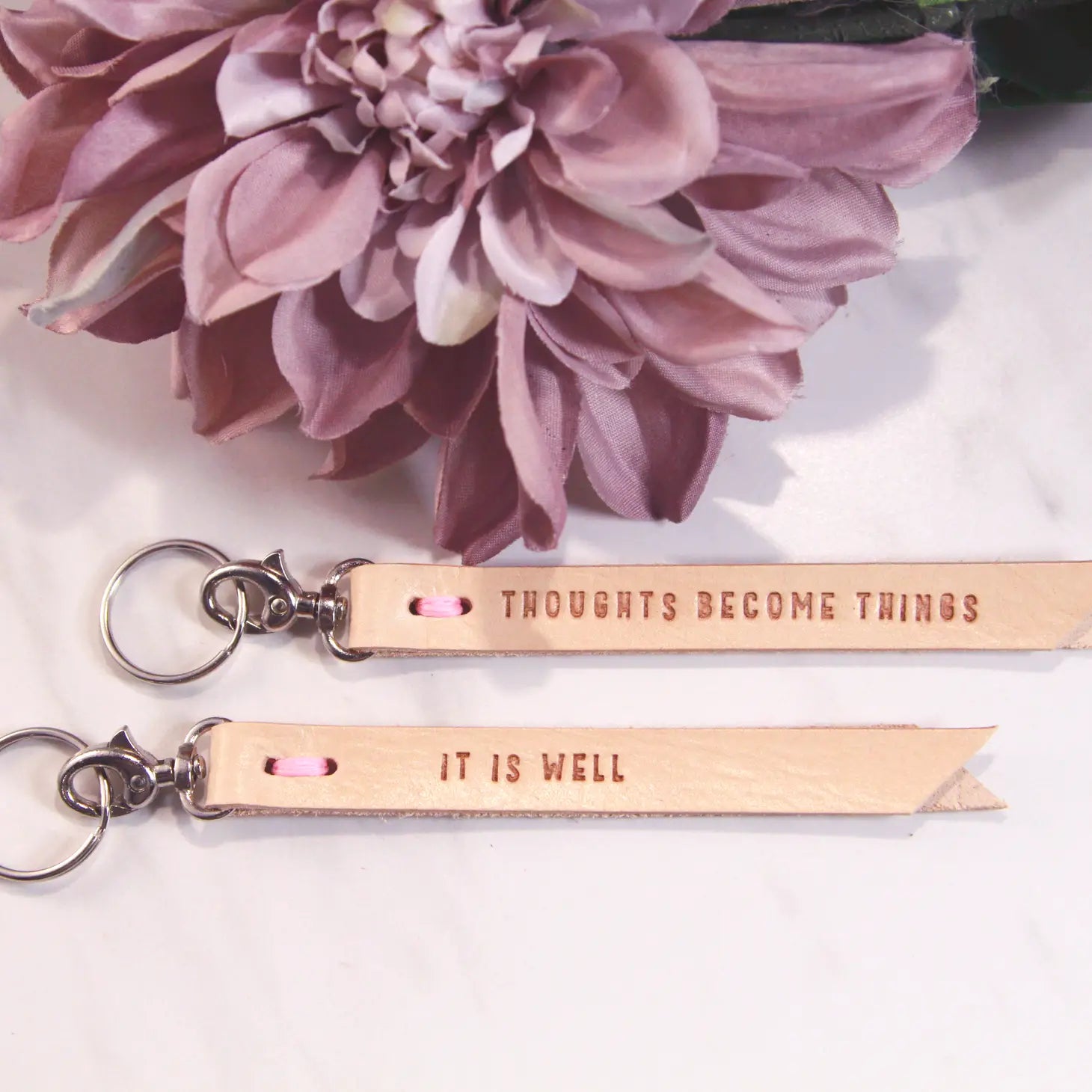 Three Tiny Words Elegant Leather Keychain