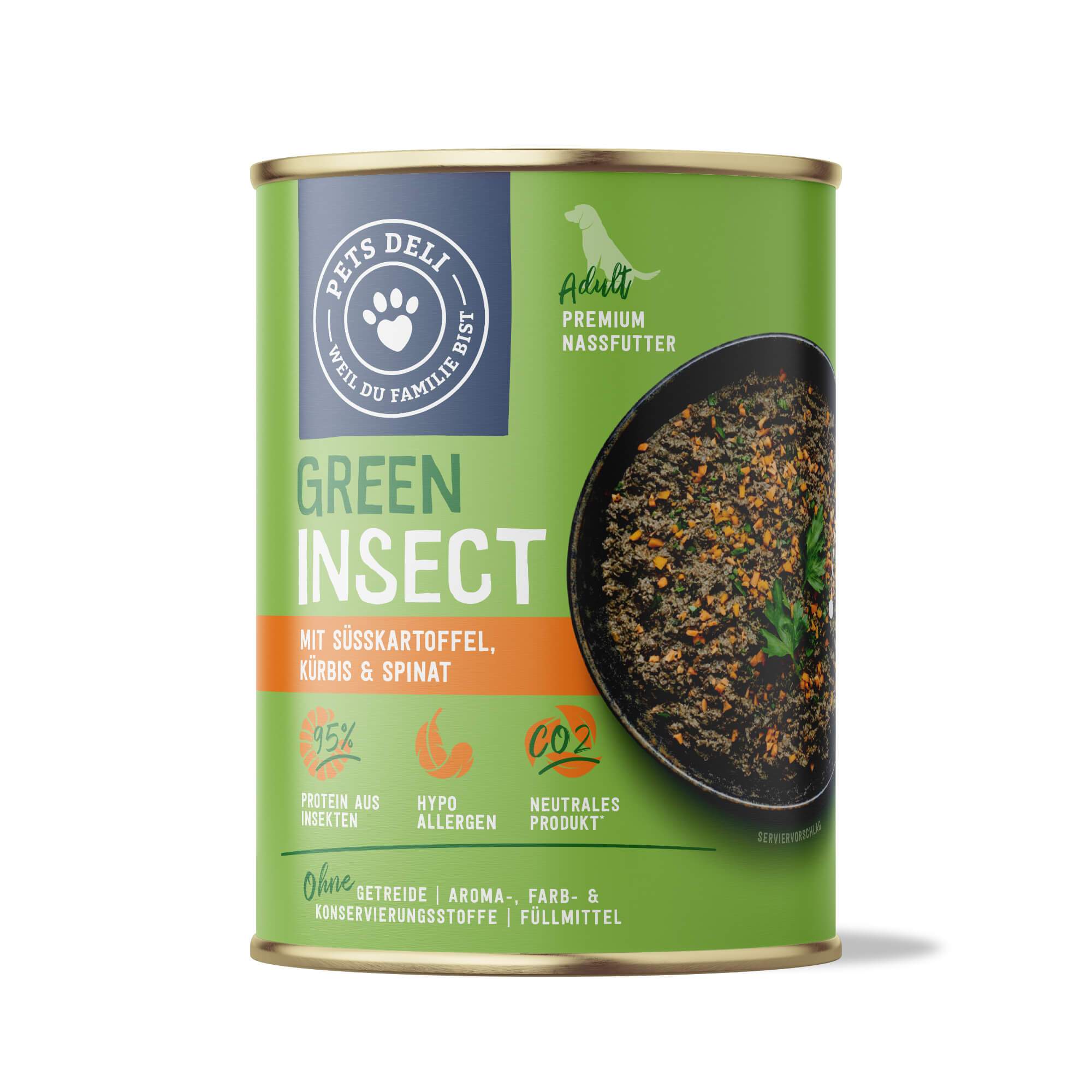 Cibo umido Green per cani: insetti con patata dolce, zucca e spinaci