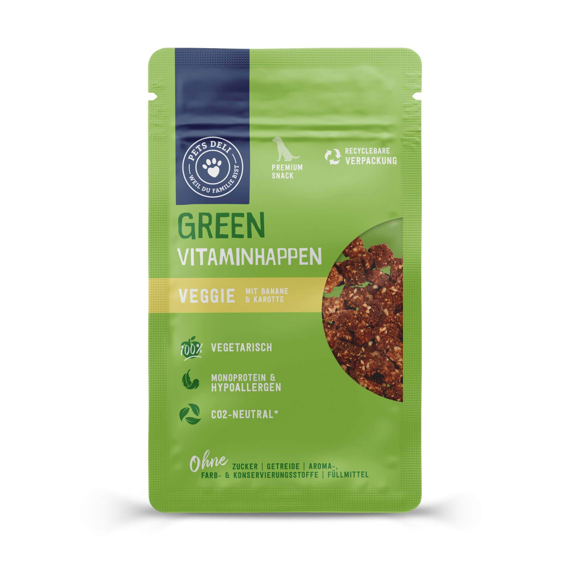 Snack Green Vegetariano per cani: bocconcini di vitamine con banana e carota