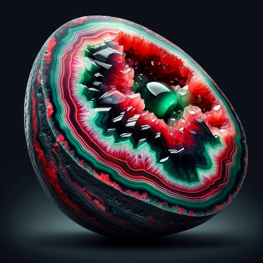 Geodes (Anyolite or 'Ruby in Zoisite') - Hollow rocks with a mass of matter inside, known for their stunning colors.