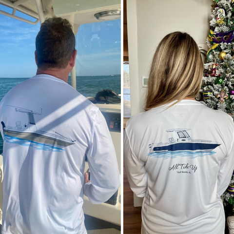 Anglers wearing custom boat shirts