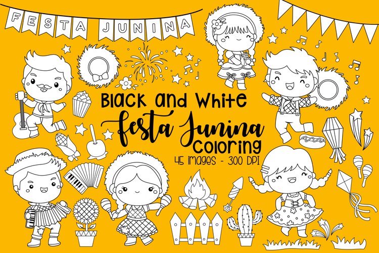 Black and White Coloring Festa Junina