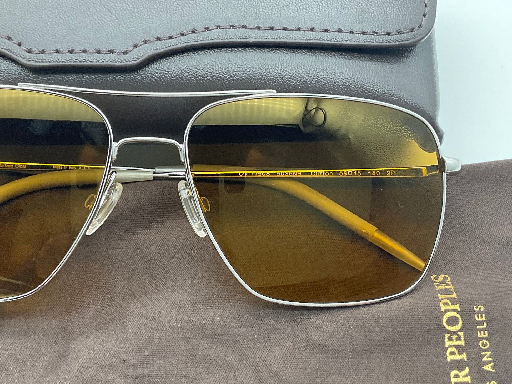 Oliver Peoples Clifton Silver 58mm Amber Brown Polar – Shade Review Store