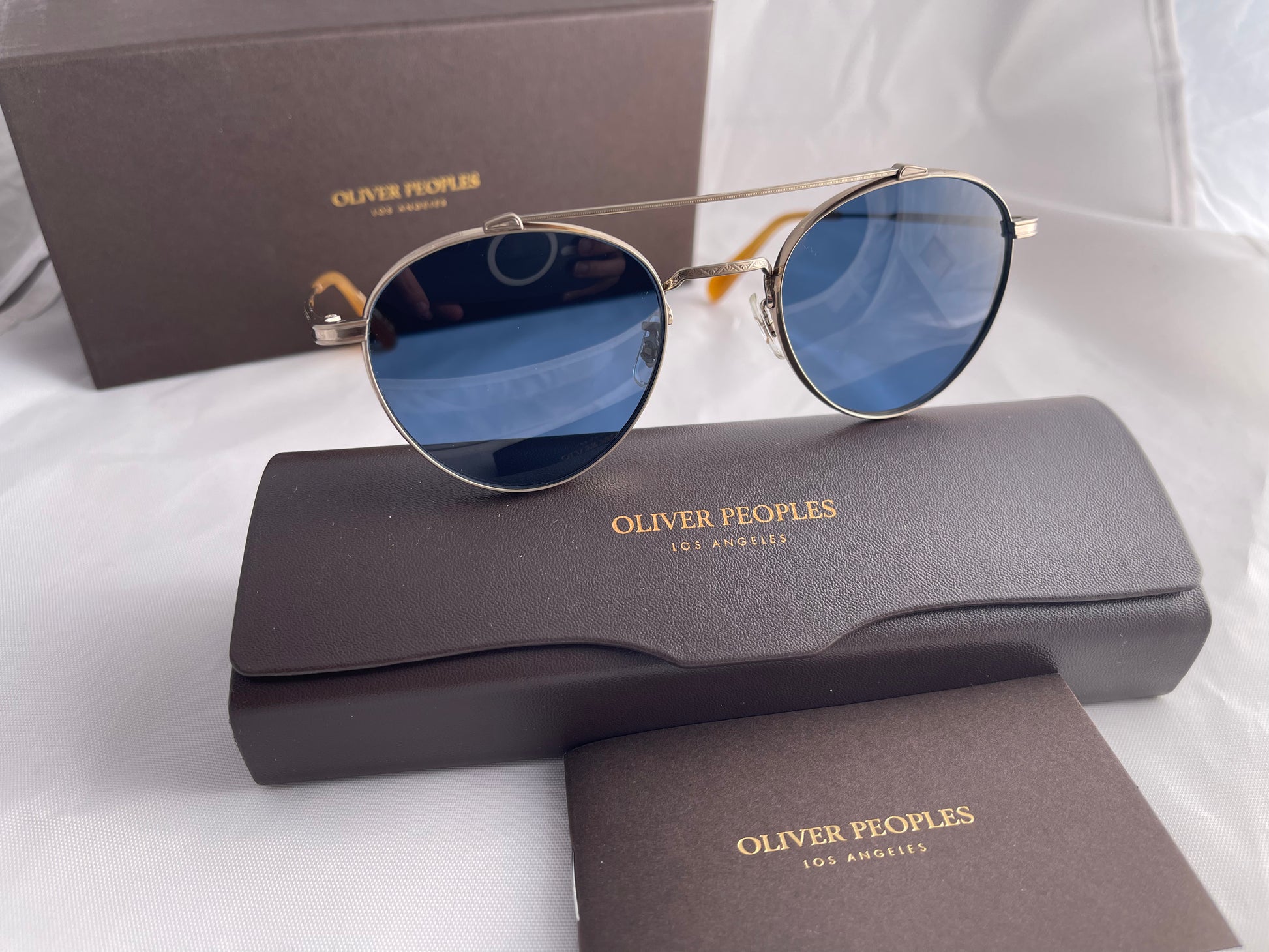 OLIVER PEOPLES WATTS OV1223ST Titanium Antique Gold Blue JAPAN NEW $54 –  Shade Review Store