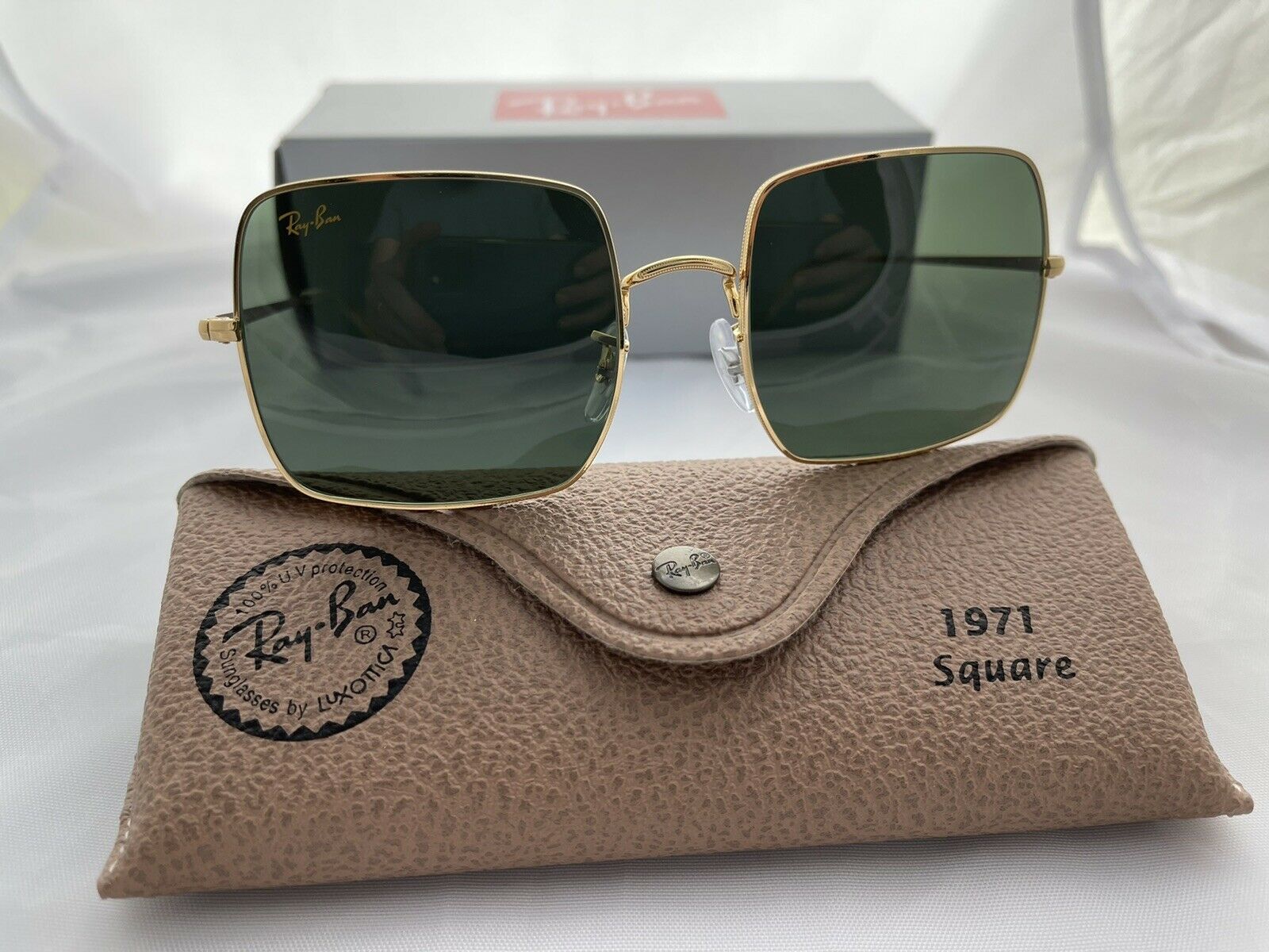 Ray-Ban SQUARE RB 1971 Gold/Green (9147/31) Sunglasses – Shade Review Store
