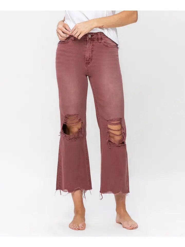 Vivian 90's Crop Flare Jeans in Russet Brown