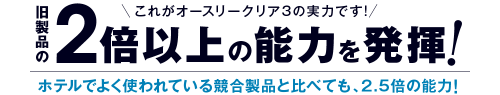 旧製品の２倍以上の能力を発揮！ホテルで使われている競合製品と比べても、2.5倍の能力！