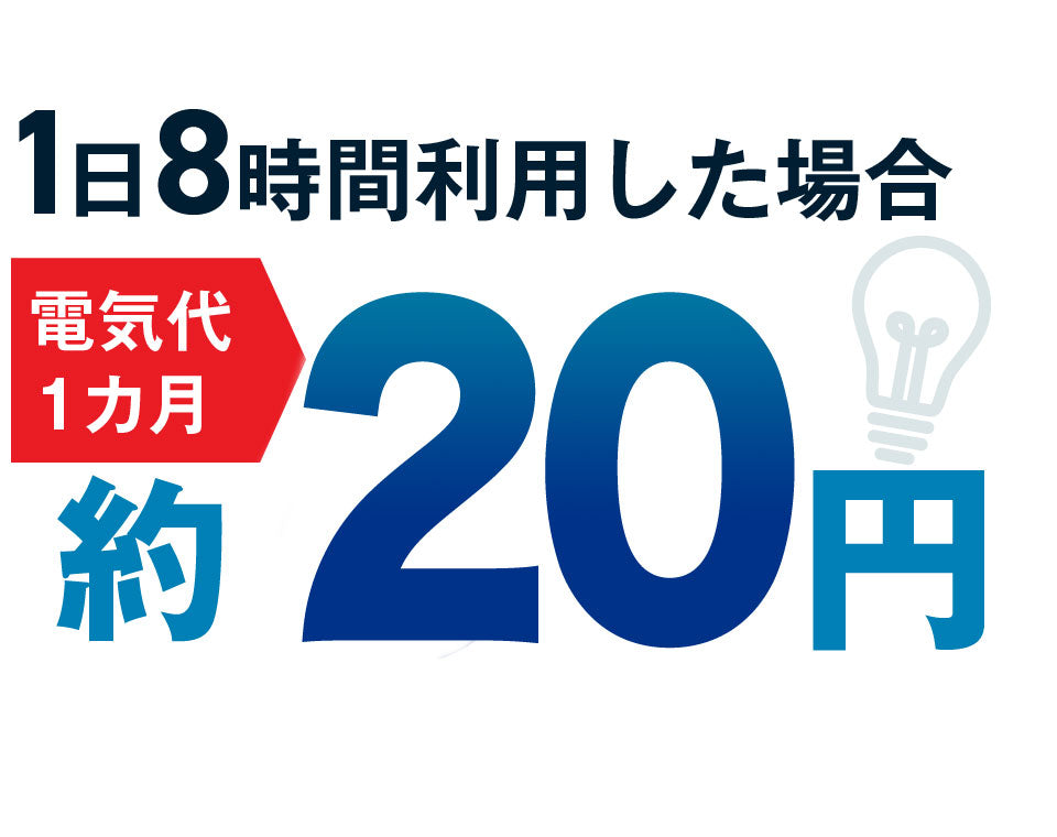 １日８時間利用した場合の一か月の電気代はおよそ20円