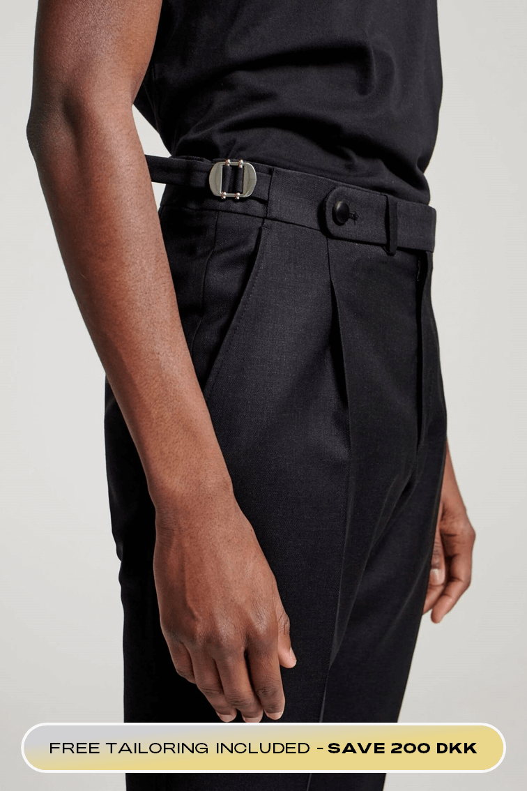 Trousers With Side Adjusters - Black Plain Cuffed (Stretchable) | Zeve Shoes