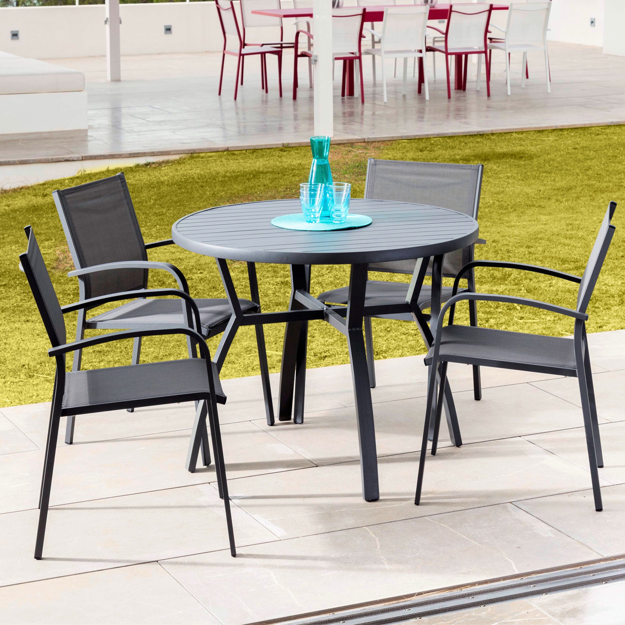 Table de jardin 8 places Aluminium Murano (210 x 100 cm) - Gris ardoise -  Salon de jardin, table et chaise - Eminza