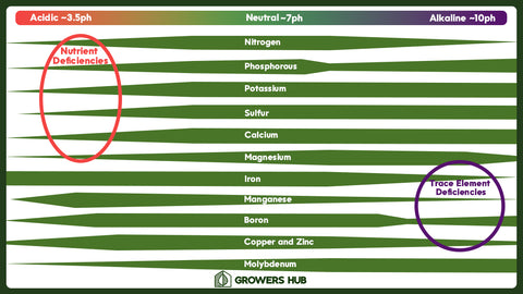 Chart of the nutrients that are available to the plants at different pH levels