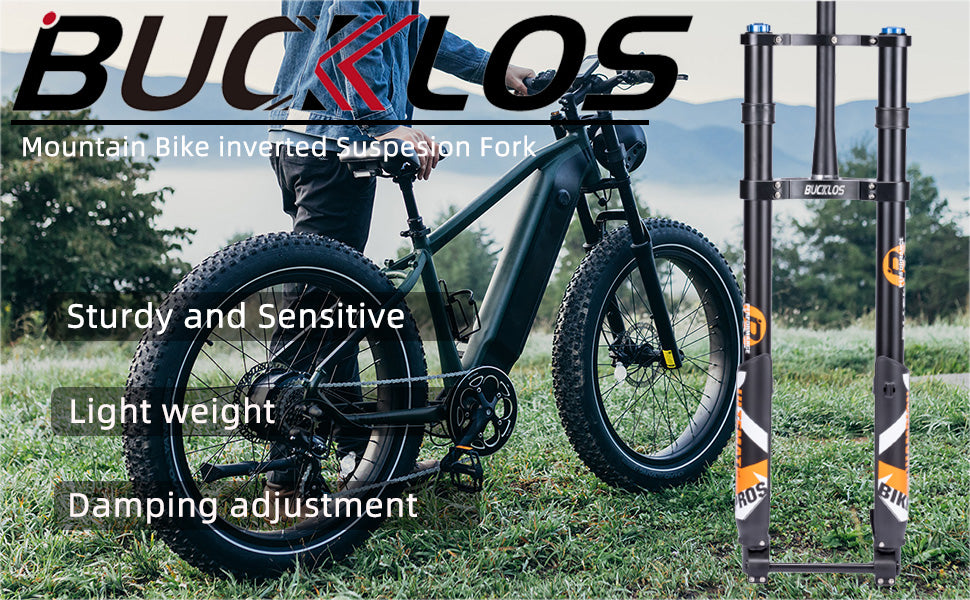 BUCKLOS 【US Stock 264.0 inch Fat Tire MTB Suspension Fork, 100mm Travel  Spacing Hub 135mm 1