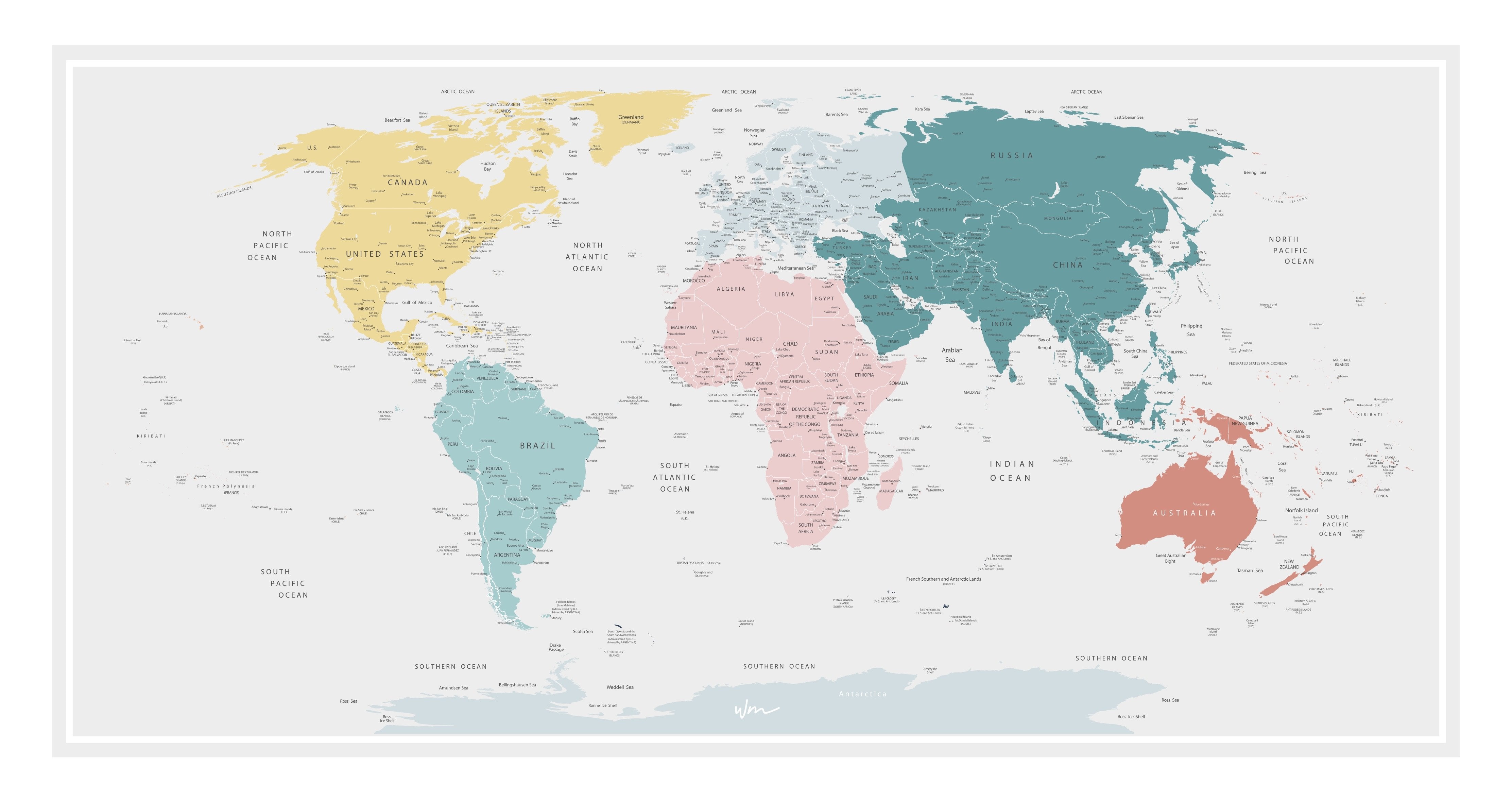 large labeled world map