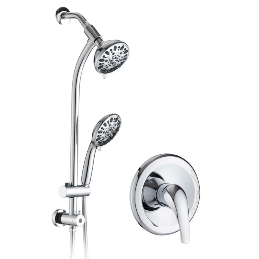 ZUN 5" Chrome Rain Showerhead with Handheld Shower, 7 Spray Modes, Stainless Steel Slide Bar W1920P201449