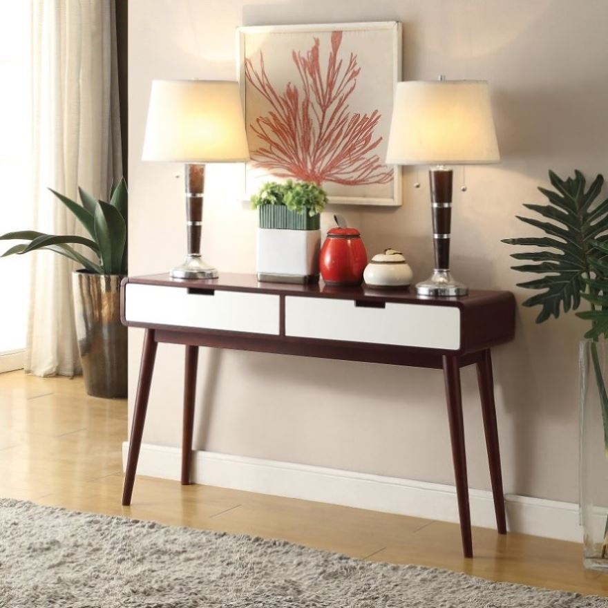 ZUN Espresso and White 2-drawer Sofa Table B062P181380