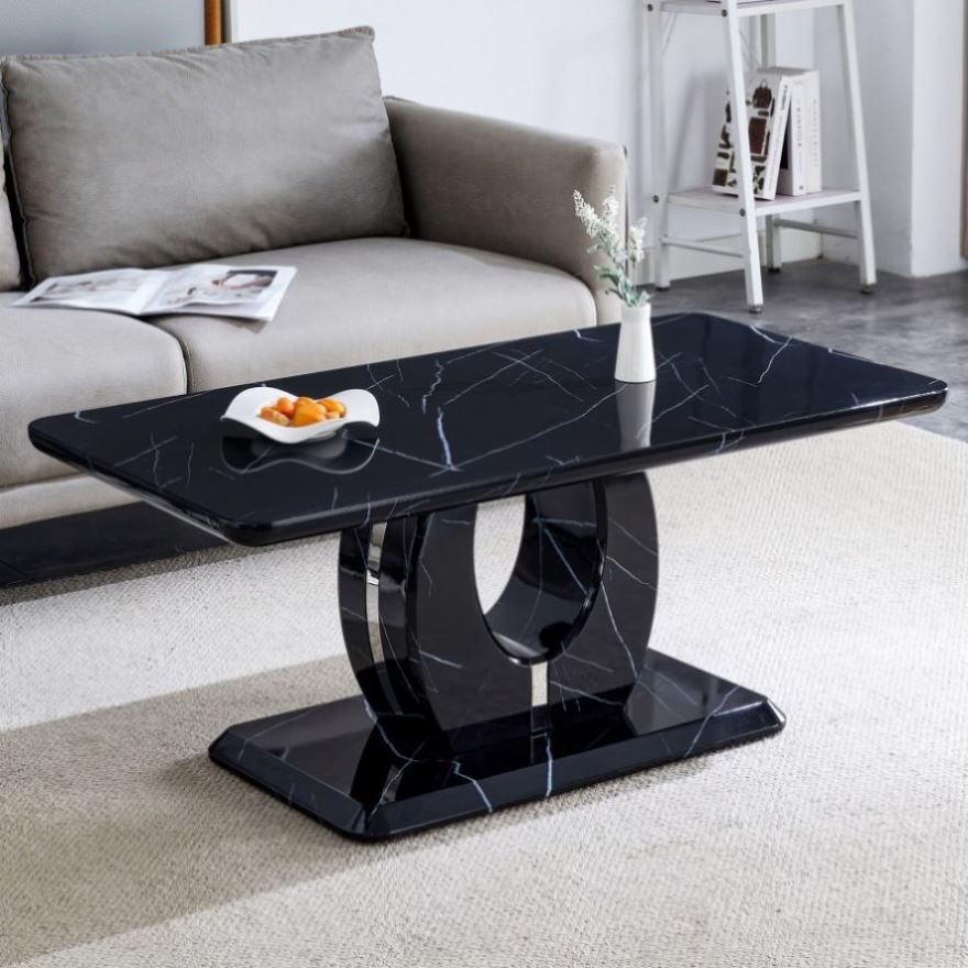 ZUN Modern minimalist black MDF pattern sticker pattern MDF rectangular coffee table. Add a peaceful and W1151P243154