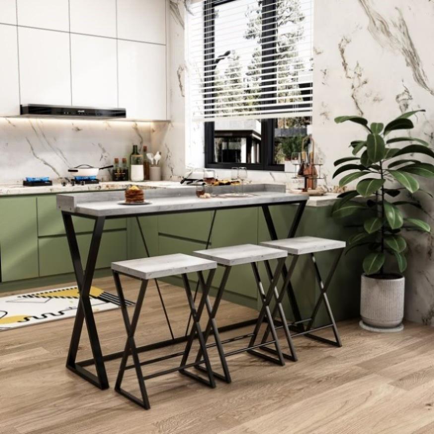 ZUN Modern Design Kitchen Dining Table, Pub Table with X-Shaped Table Legs, Long Dining Table Set with 3 W757127566