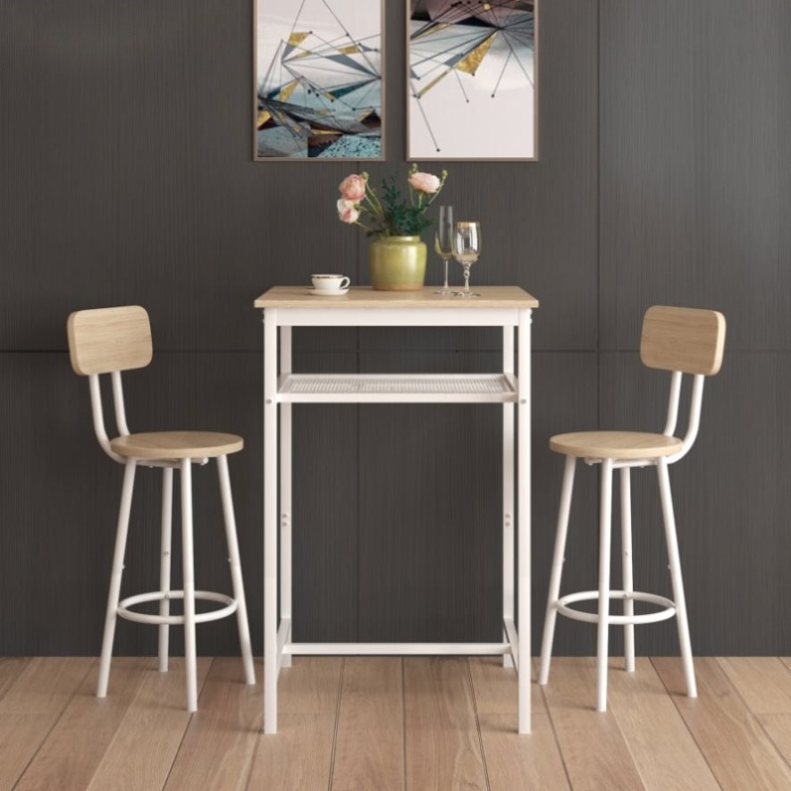 ZUN Bar table, equipped with 2 bar stools , with backrest and partition W57868879