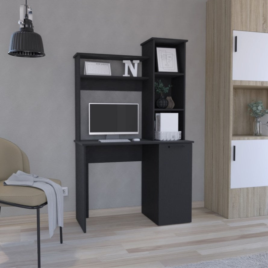 ZUN Carson Computer Desk with Hutch, Single Door Cabinet, Expansive Work Surface and 3-Tier Storage B200P188877