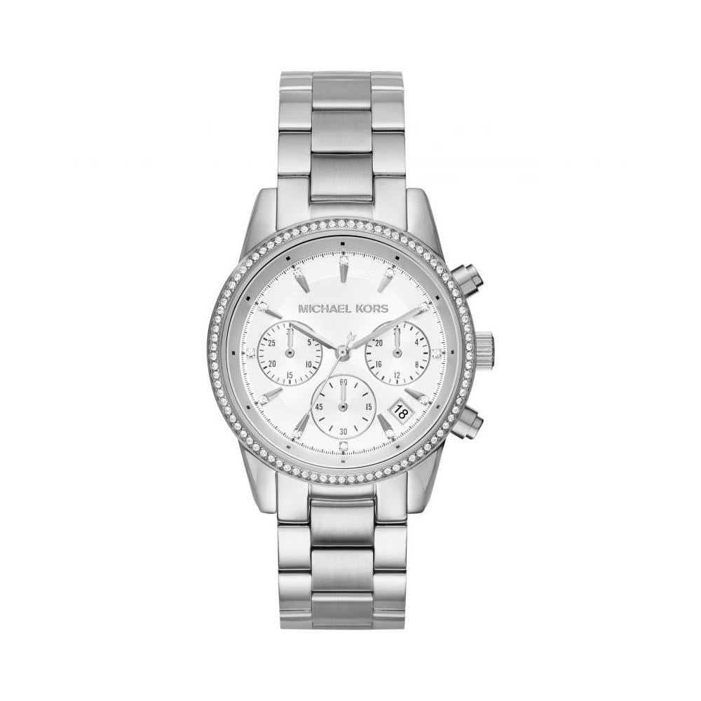 Introducir 43+ imagen michael kors chronograph watch silver