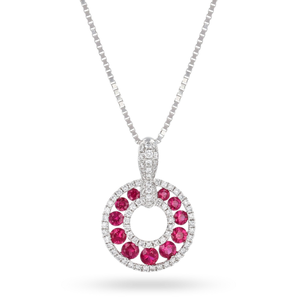 18ct White Gold Ruby & Diamond Circle of Life Necklace