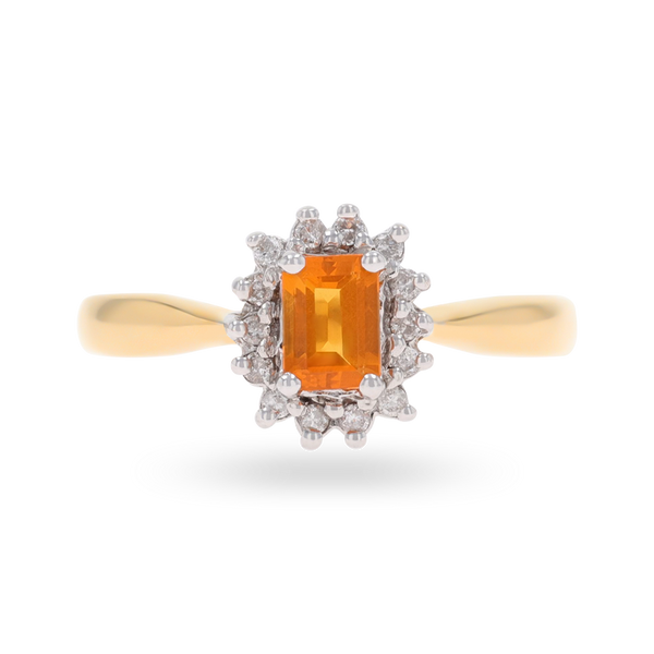 9ct Yellow Gold Fire Opal & Diamond Cluster Ring