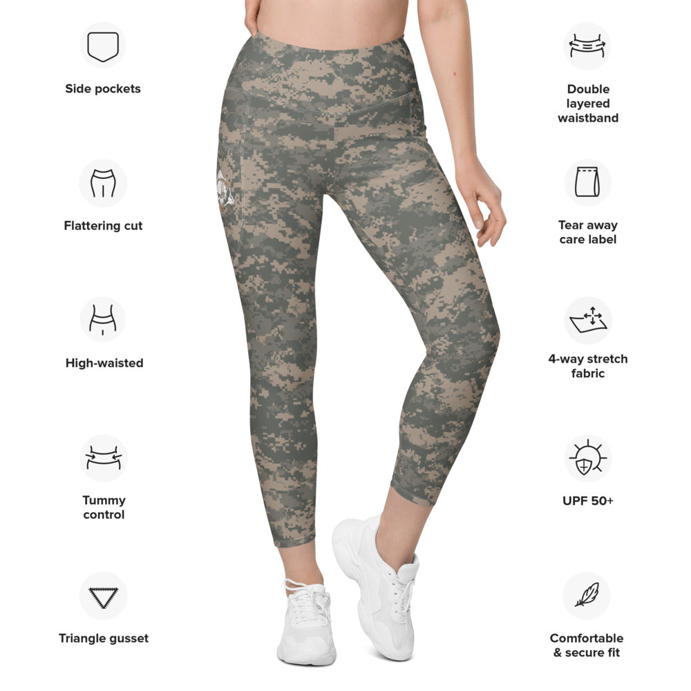 Womens Leggings | Green Camouflage Leggings | Yoga Pants | Footless Tights  | Yoga Waistband