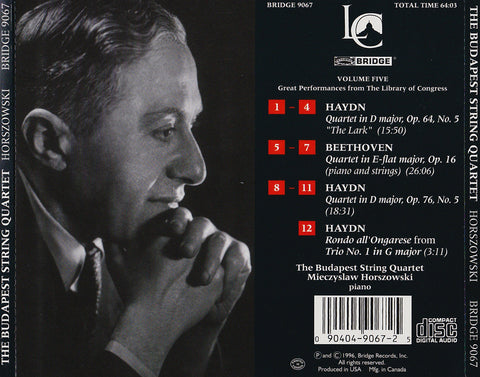 The Budapest String Quartet Beethoven and Haydn Recital BRIDGE 9067 ...