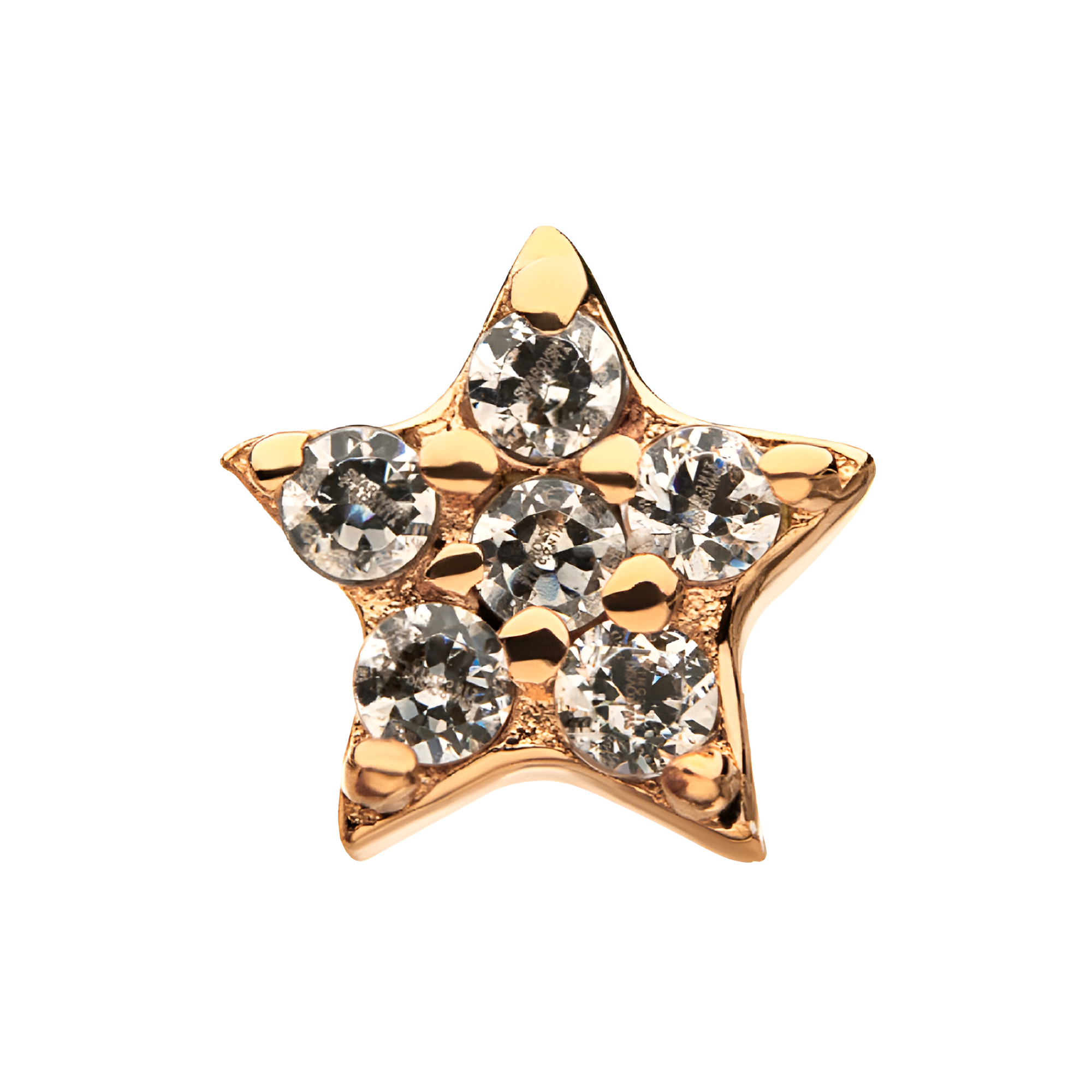 14kt Gold Threadless Multi-Clear CZ Star Top Rose Gold