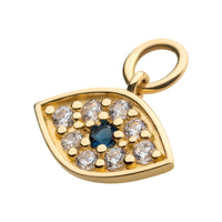 14Kt Yellow Gold Evil Eye with Round Centerpiece Sapphire CZ and 8pcs Clear CZ Dangle Charm