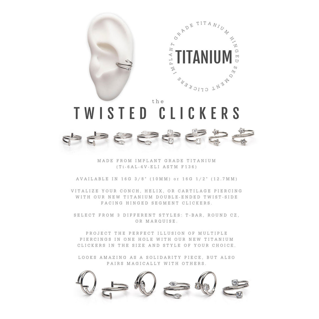 Titanium Twist Round CZ Side Facing Hinged Segment Clicker