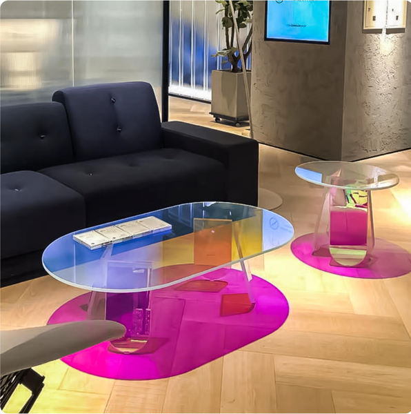 iridescent glass tables