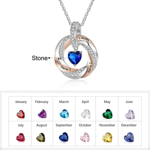 White Gold Plated Personalized Heart Birthstone Circle Pendant Necklace