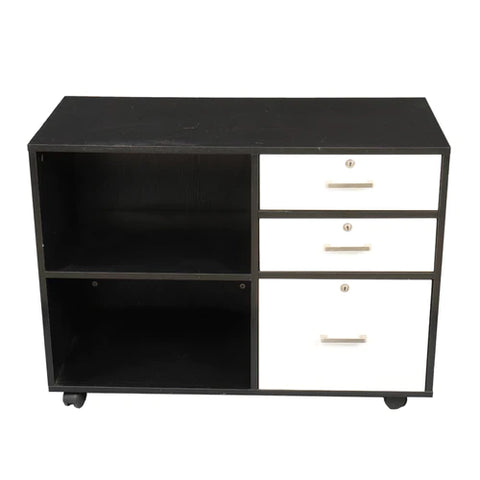 Wood File Cabinet with 3 Drawer and 2 Open Shelves Office Storage Cabinet