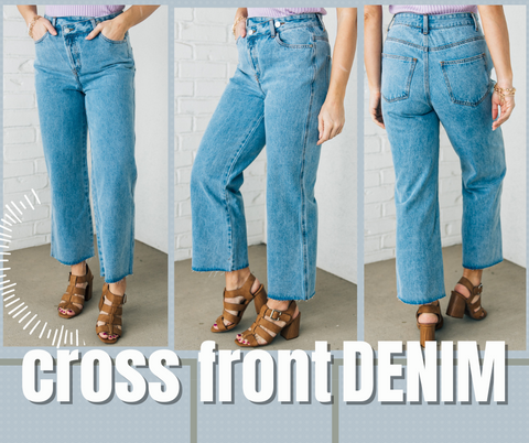 Wide Leg Jeans Cross Front Denim