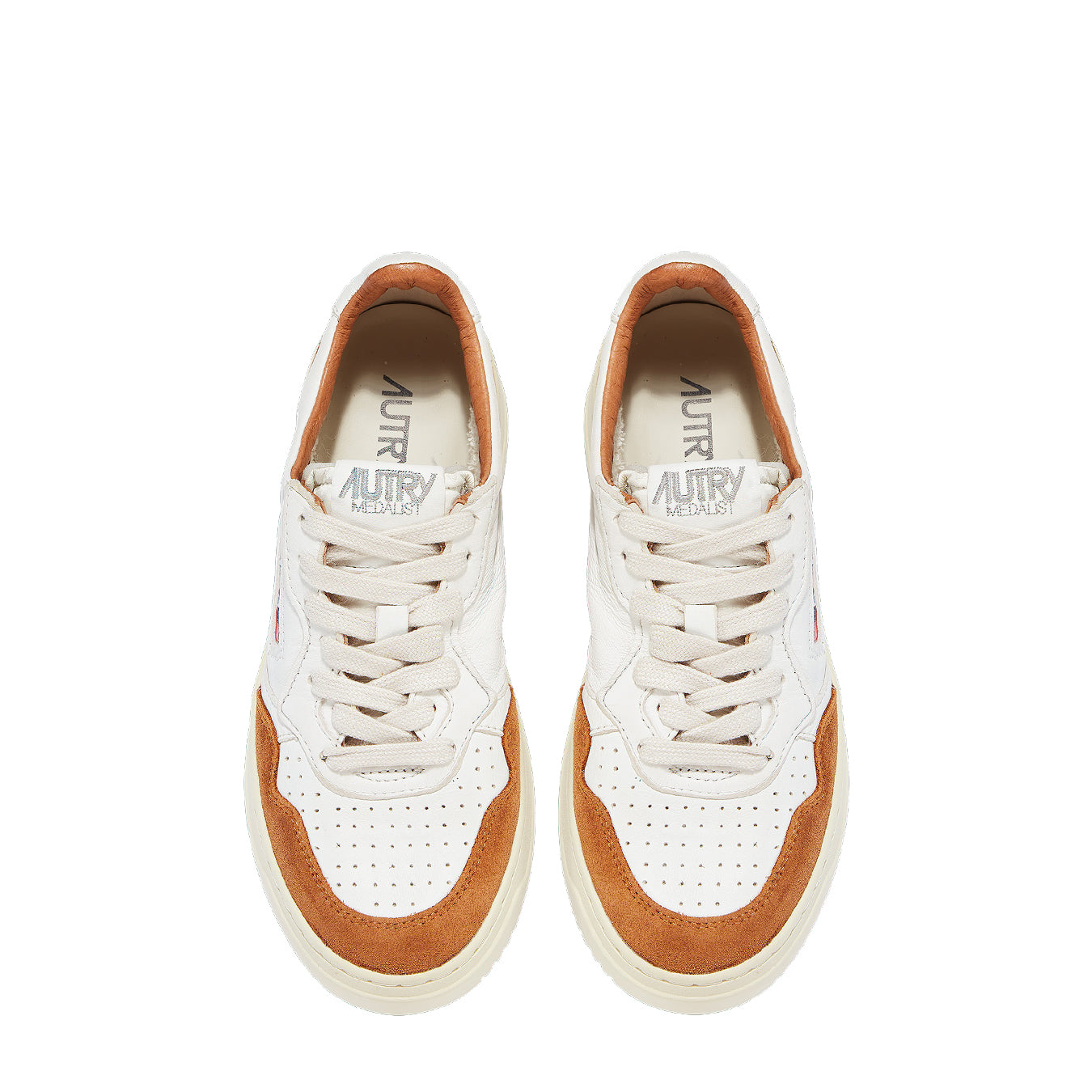 Autry Womens Medalist Low Trainers White Goatskin / Caramel Suede