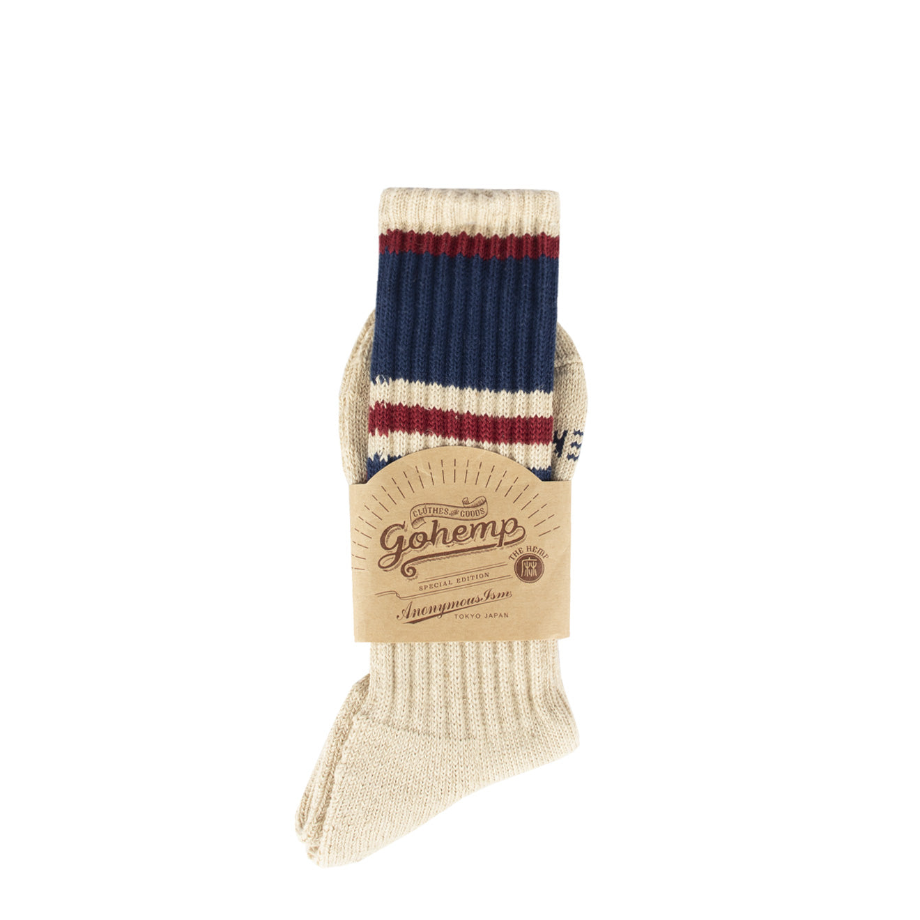 Anonymous Ism Gohemp Random Stripe Pile Crew Socks Navy