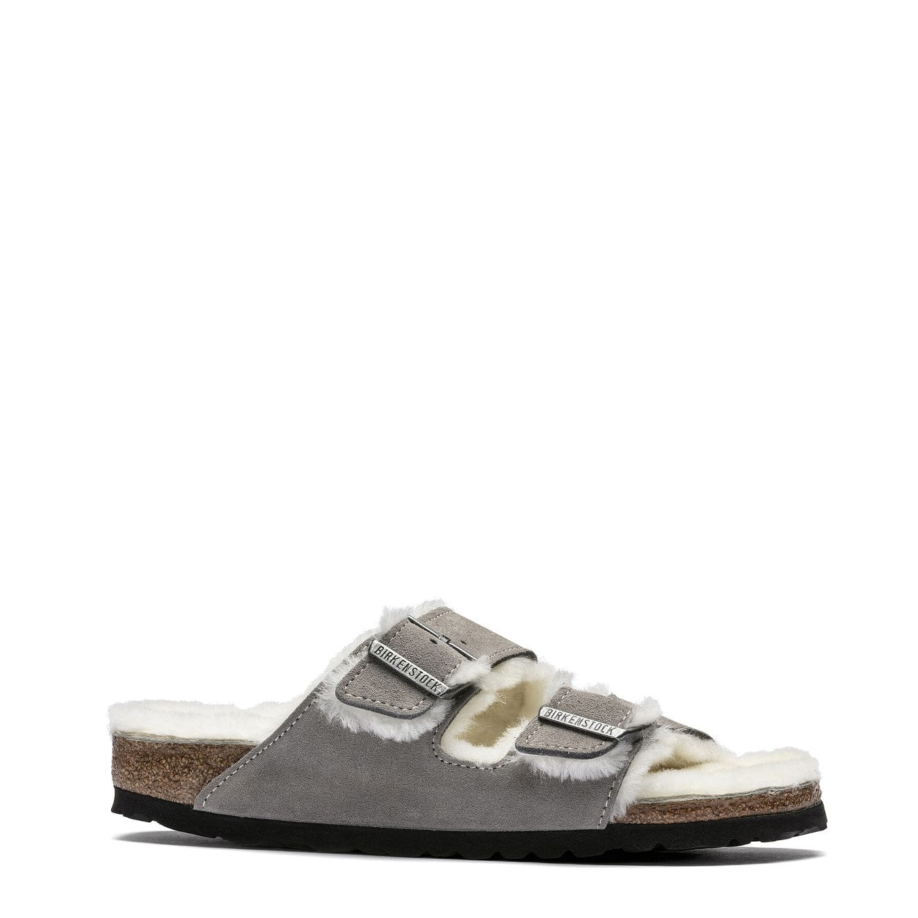 Birkenstock Womens Arizona Shearling Narrow Sandal Stone Coin