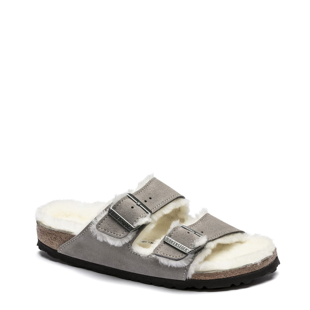 Birkenstock Womens Arizona Shearling Narrow Sandal Stone Coin