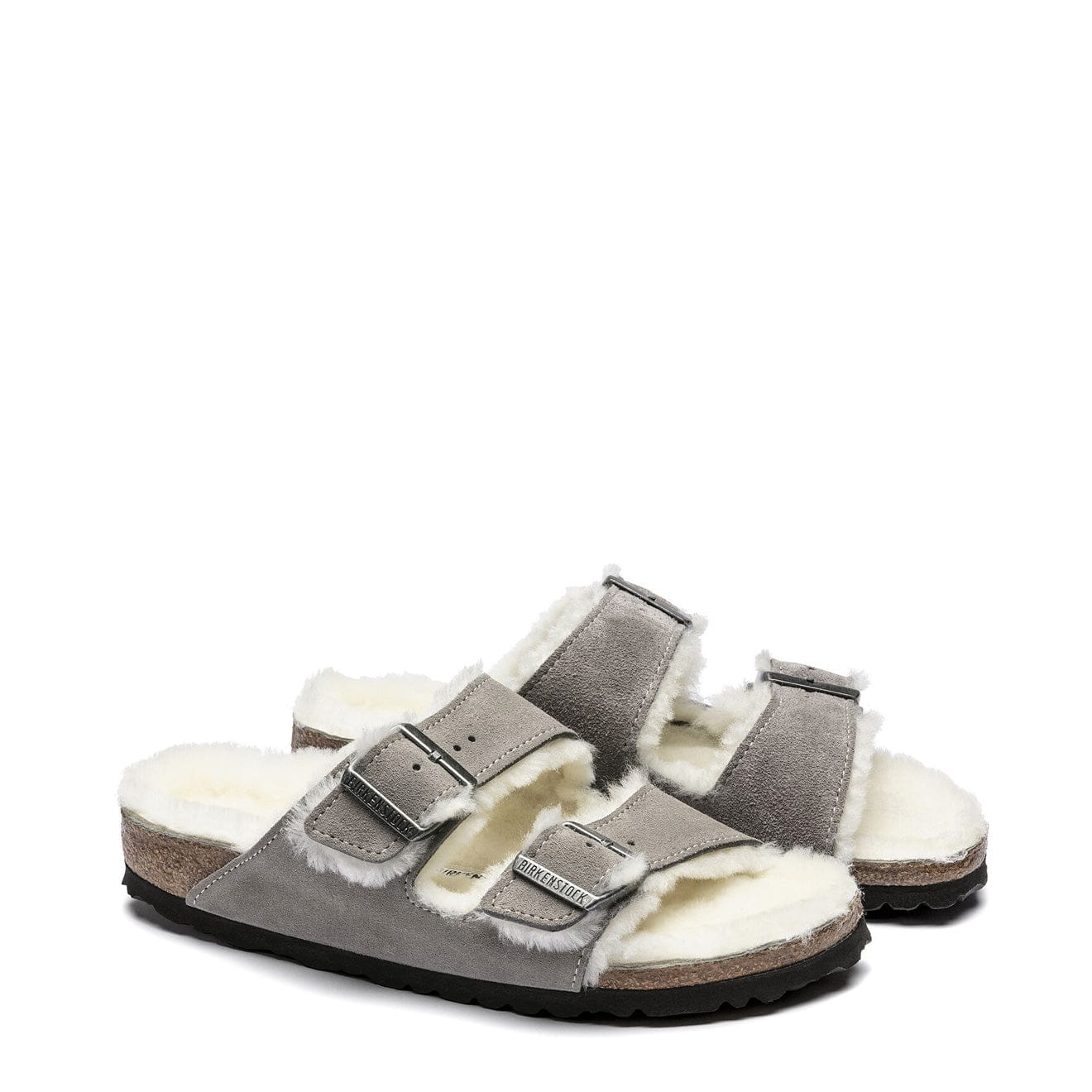 Birkenstock Womens Arizona Shearling Narrow Sandal Stone Coin