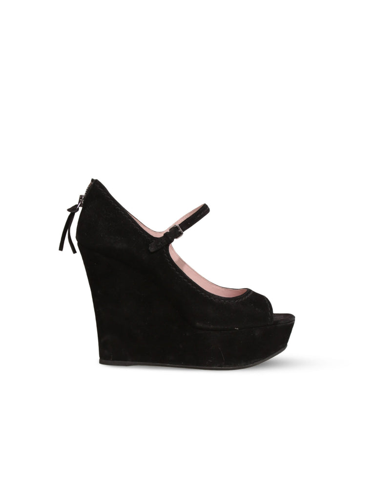 Pre-owned Miu Miu Suede Peep-Toe Wedge 