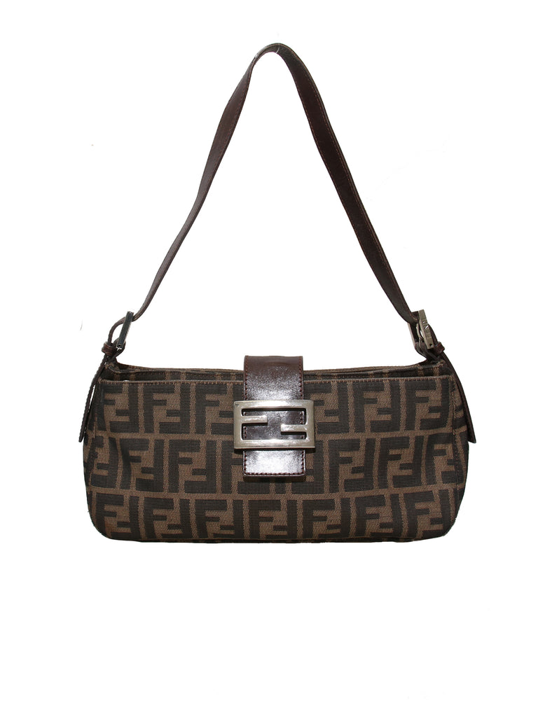 Pre-owned Fendi Leather Trimmed Zucca Baguette – Sabrina&#39;s Closet