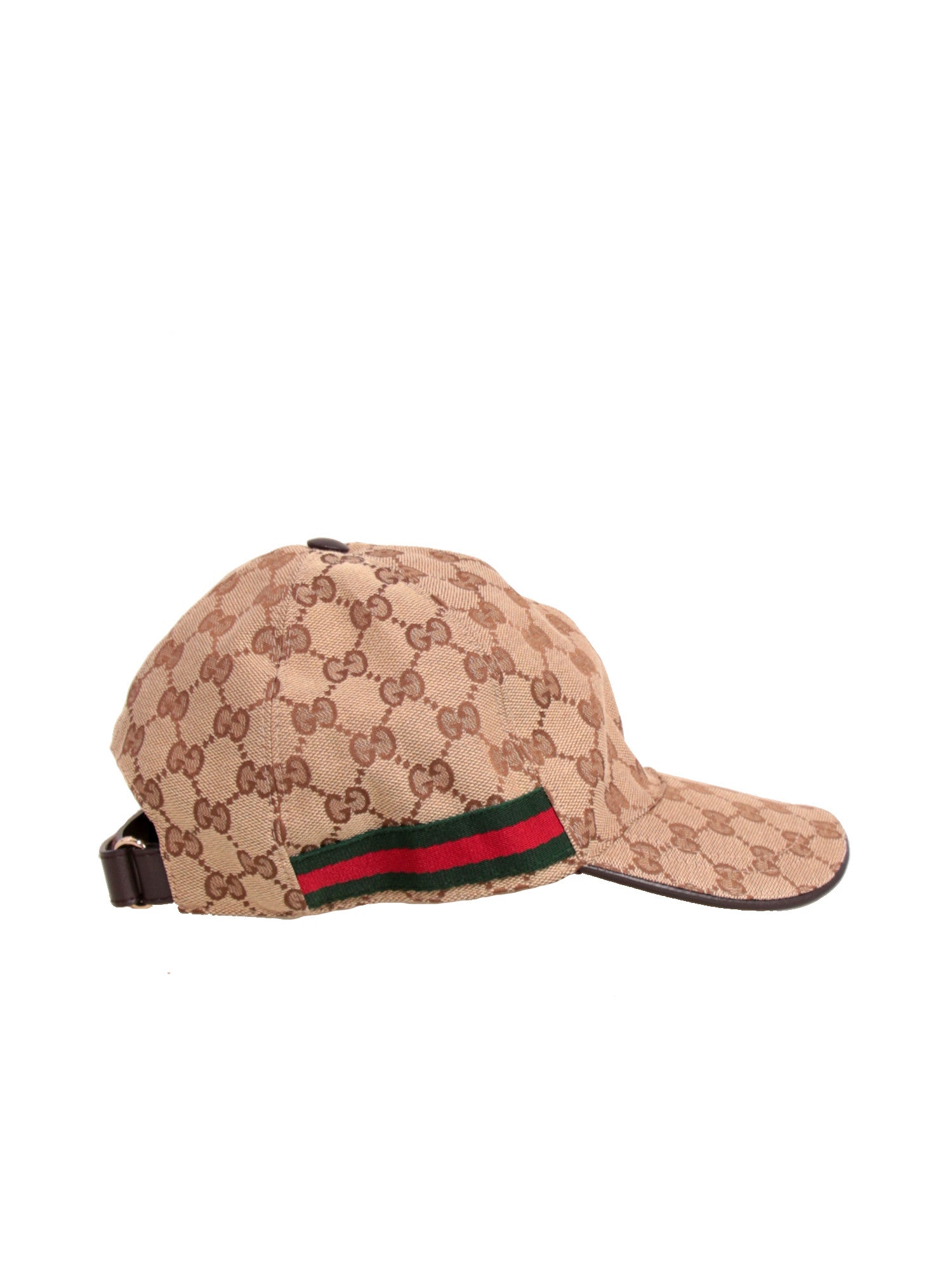 GUCCI - BASEBALL CAP WITH ORIGINAL GG FABRIC WEB AND LEATHER