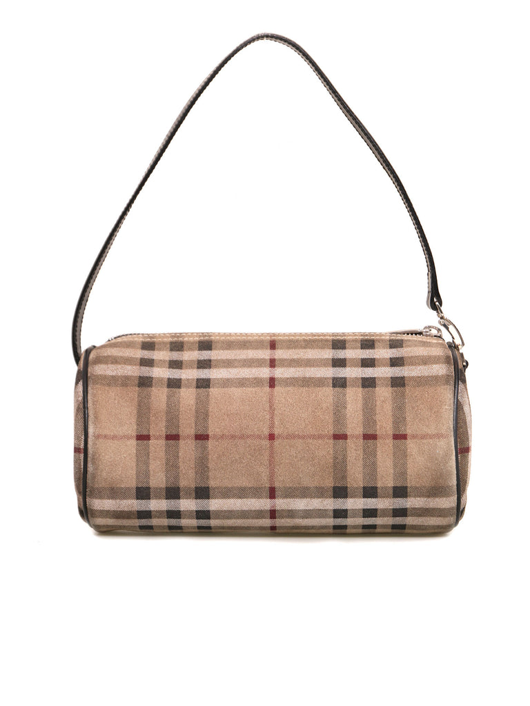 Pre-owned Burberry Suede Nova Check Bag 