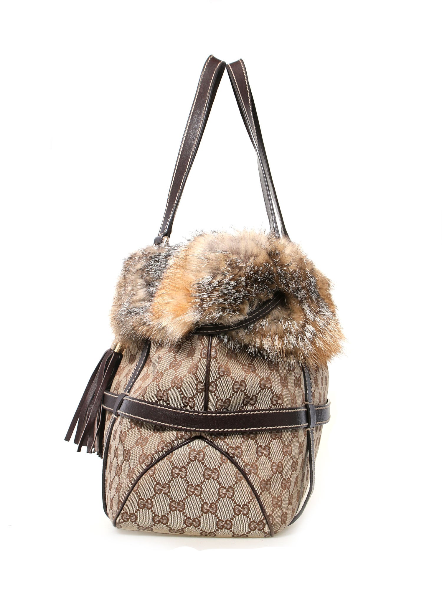 Pre-owned Gucci Monogram Canvas Fur Shoulder Bag – Sabrina's Closet