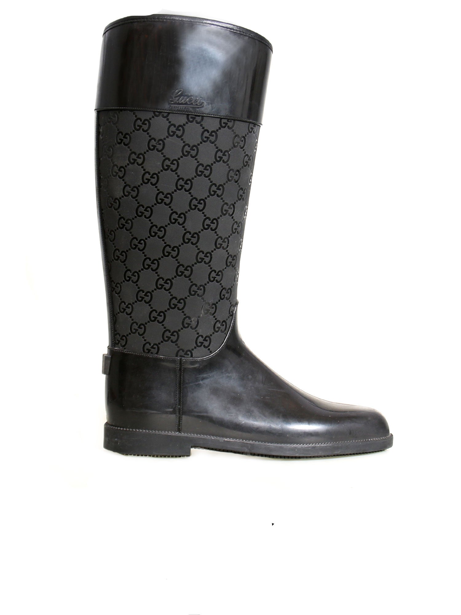 Gucci - Black Monogram Embossed Rainboots Sz 8 – Current Boutique