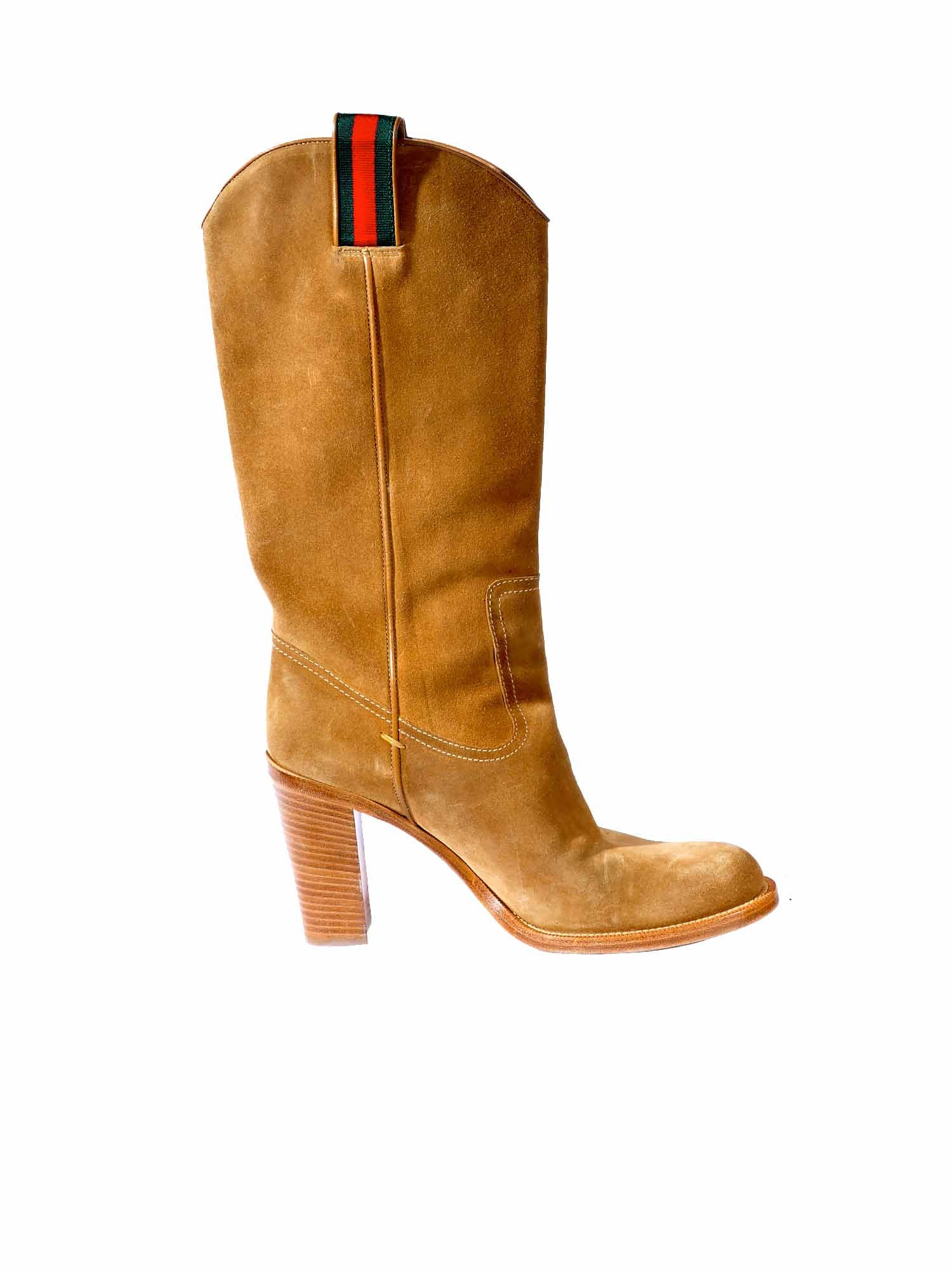 GUCCI Italian Brown Leather WESTERN Cowboy BOOTS w/ Ombre Detail