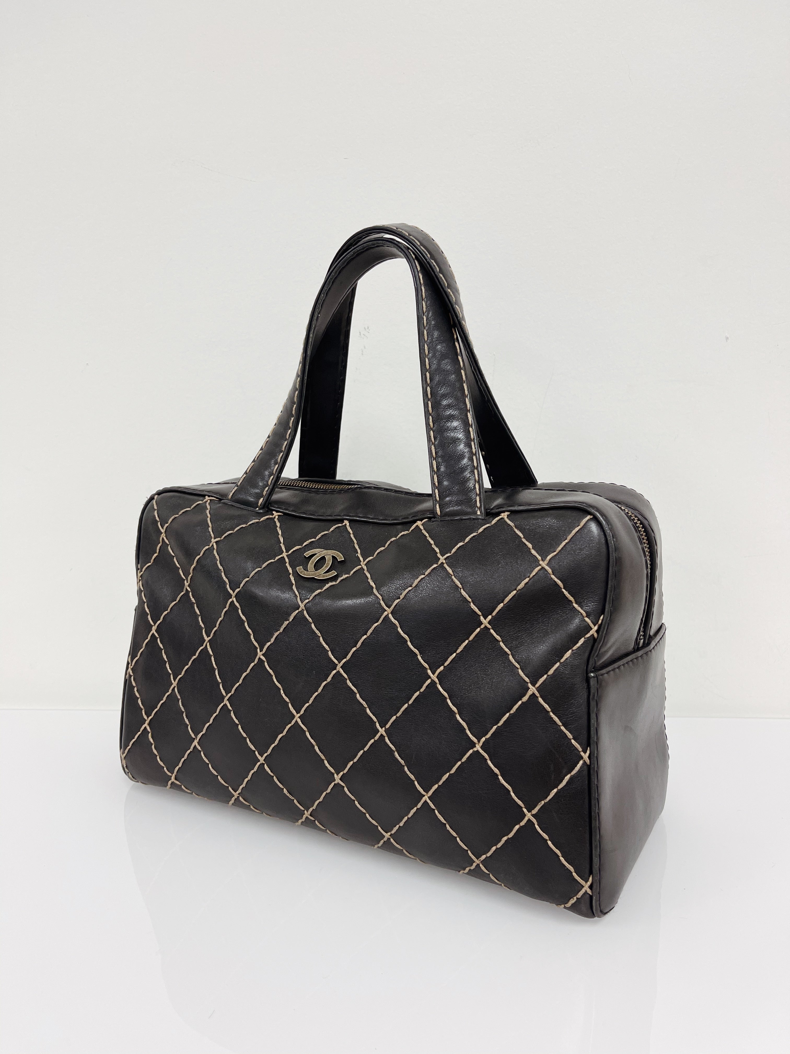 2003 Chanel Black Leather Wild Stitch Surpique Bowler Bag in 2023