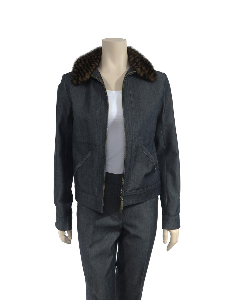 Pre-owned Louis Vuitton Mink Collar Denim Jacket – Sabrina&#39;s Closet