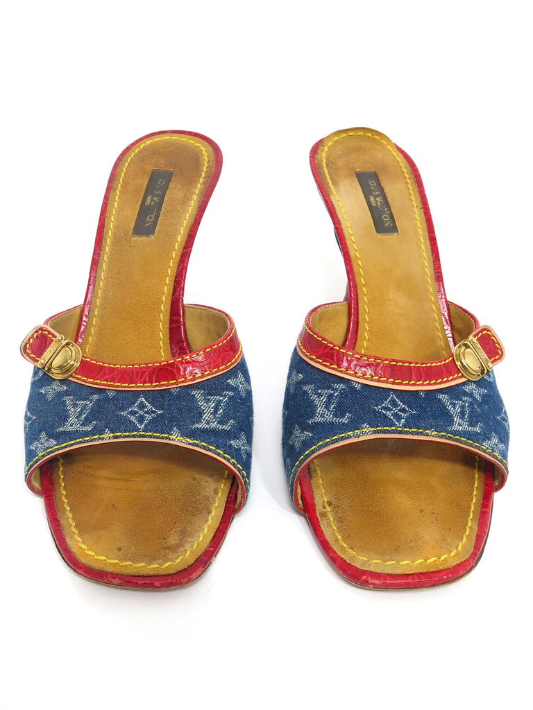 Pre-owned Louis Vuitton Monogram Denim Slide Sandals – Sabrina&#39;s Closet